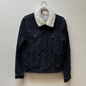 Topman Denim Jacket with Shearling Collar